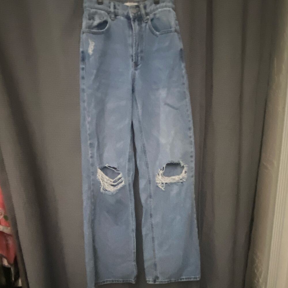 PacSun Blue Light Wash Wide-Leg Distressed 5-Pocket Denim Jeans Women's
